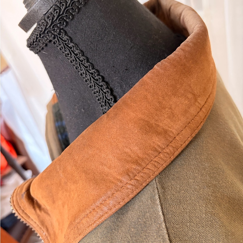 L.L. Bean Olive Green Bomber Jacket with Brown Collar - Picture 12 of 12